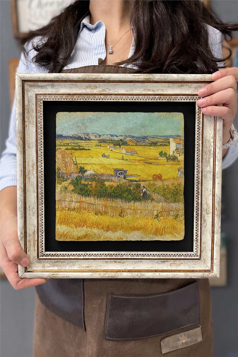 Oscar Stone Decor Çerçeveli Tablo Taş Duvar Dekoru 30 X 30 Cm Van Gogh Tablosu