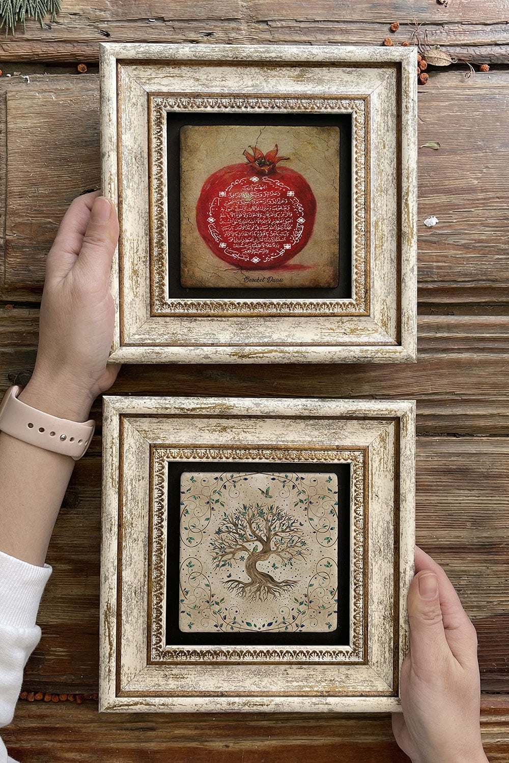 Oscar Stone Decor Çerçeveli Taş Duvar Dekoru Tablo 20x20cm 2'li Set (1104-540) Bereket Hayat Ağacı