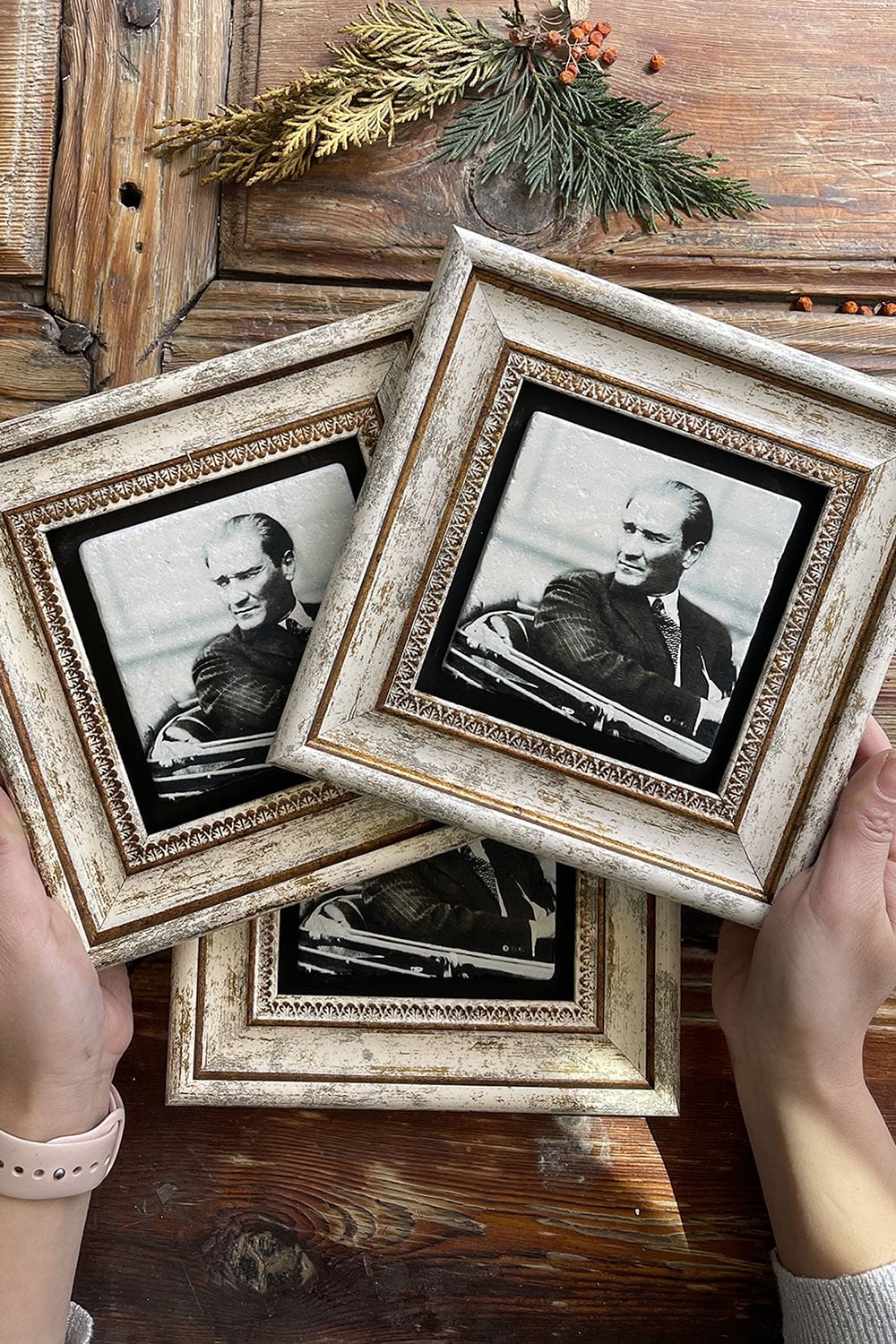 Oscar Stone Decor Çerçeveli Taş Duvar Dekoru Tablo 20x20cm 3'lü Set Atatürk