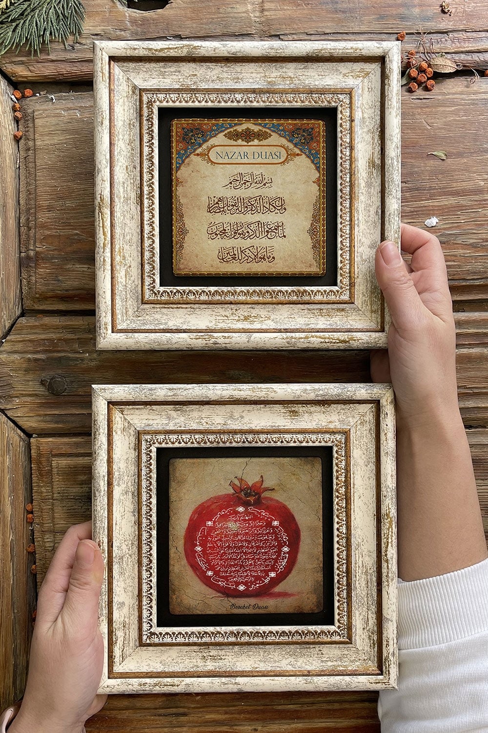 Oscar Stone Decor Çerçeveli Taş Duvar Dekoru Tablo 20x20cm 2'li Set (1104-464) Bereket Nar Nazar