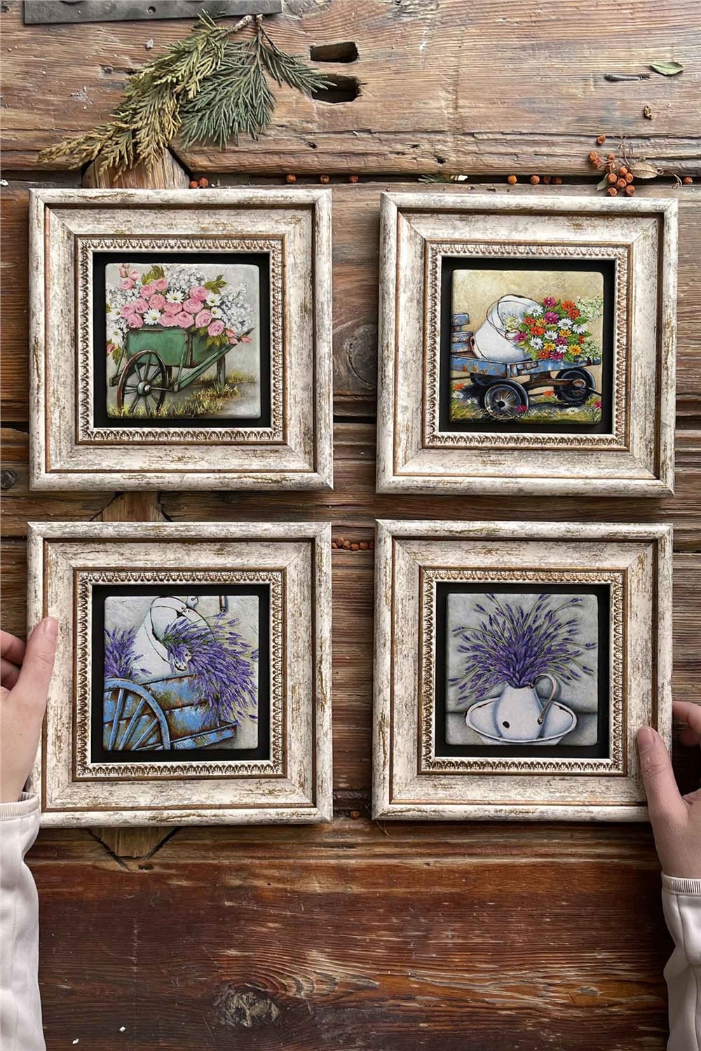 Oscar Stone Decor Çerçeveli Taş Tablo Duvar Dekoru 20x20cm 4'lü Set