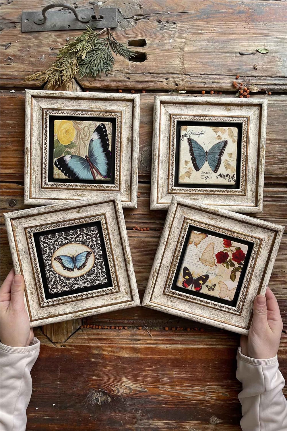 Oscar Stone Decor Çerçeveli Taş Tablo Duvar Dekoru 20x20cm 4'lü Set