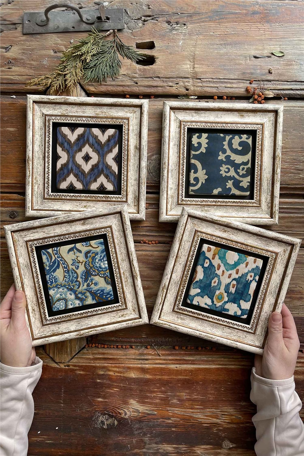 Oscar Stone Decor Çerçeveli Taş Tablo Duvar Dekoru 20x20cm 4'lü Set