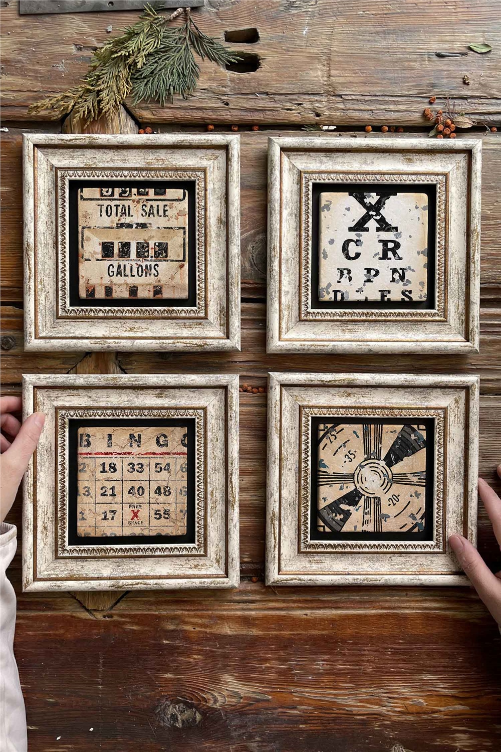 Oscar Stone Decor Çerçeveli Taş Tablo Duvar Dekoru 20x20cm 4'lü Set