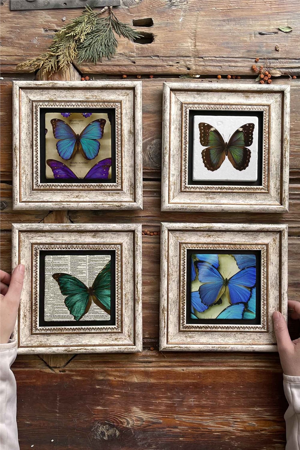 Oscar Stone Decor Çerçeveli Taş Tablo Duvar Dekoru 20x20cm 4'lü Set