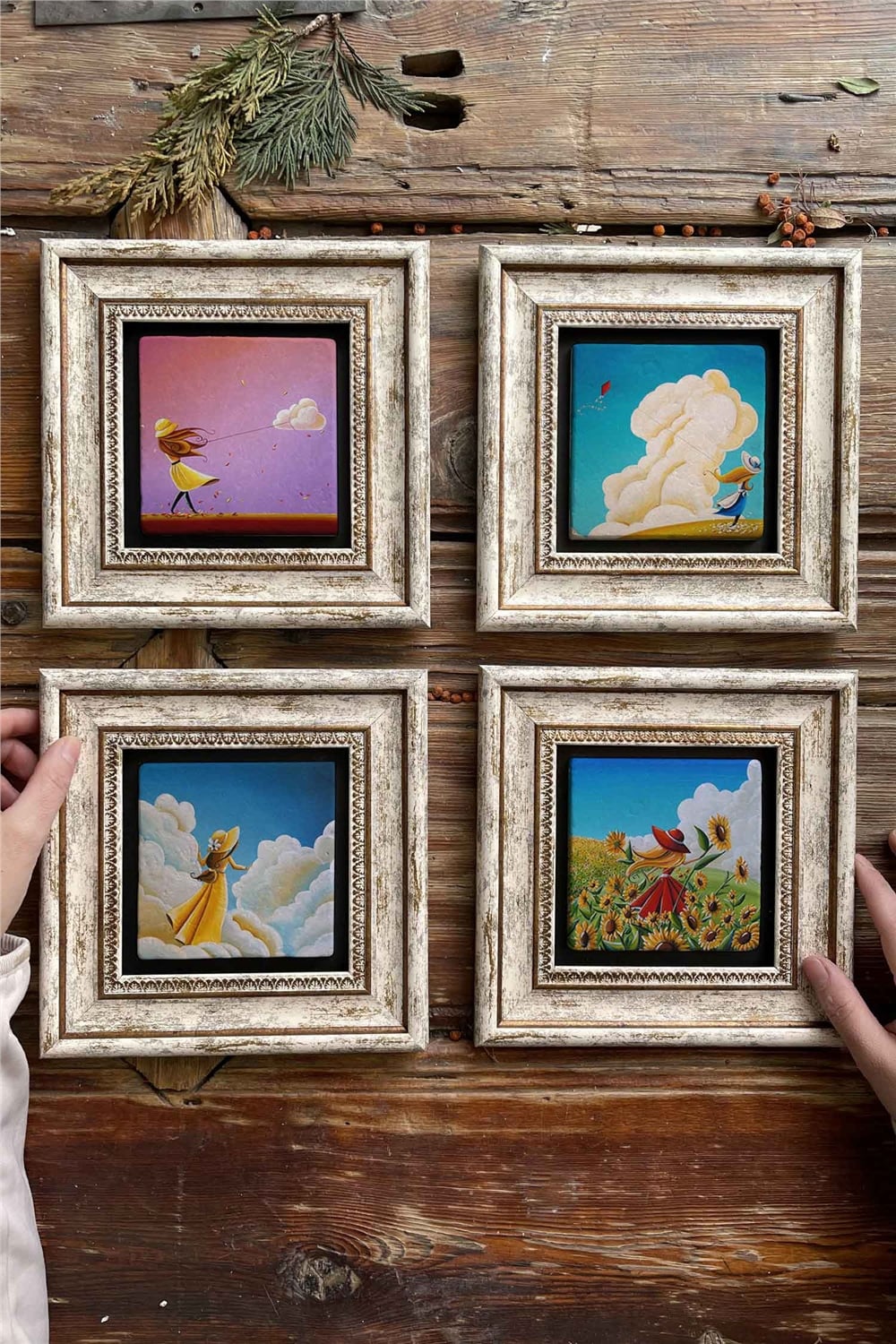 Oscar Stone Decor Çerçeveli Taş Tablo Duvar Dekoru 20x20cm 4'lü Set
