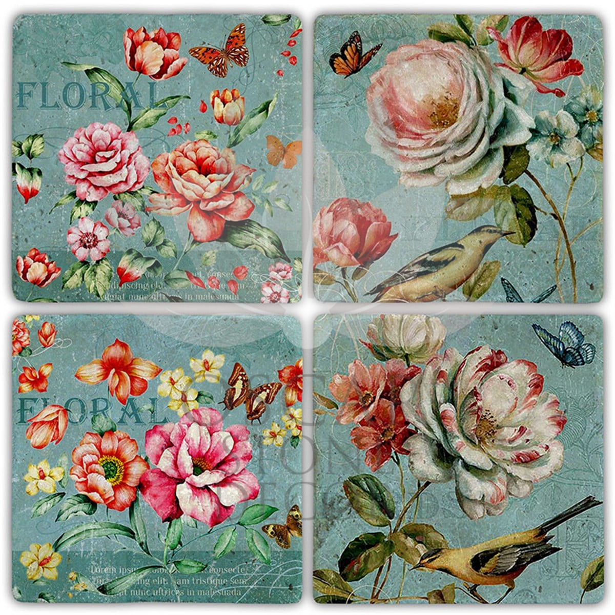 OSCAR STONE DECOR FLORALSET 4'lü DOĞALTAŞ BARDAK ALTLIĞI / BA457 (COASTER)