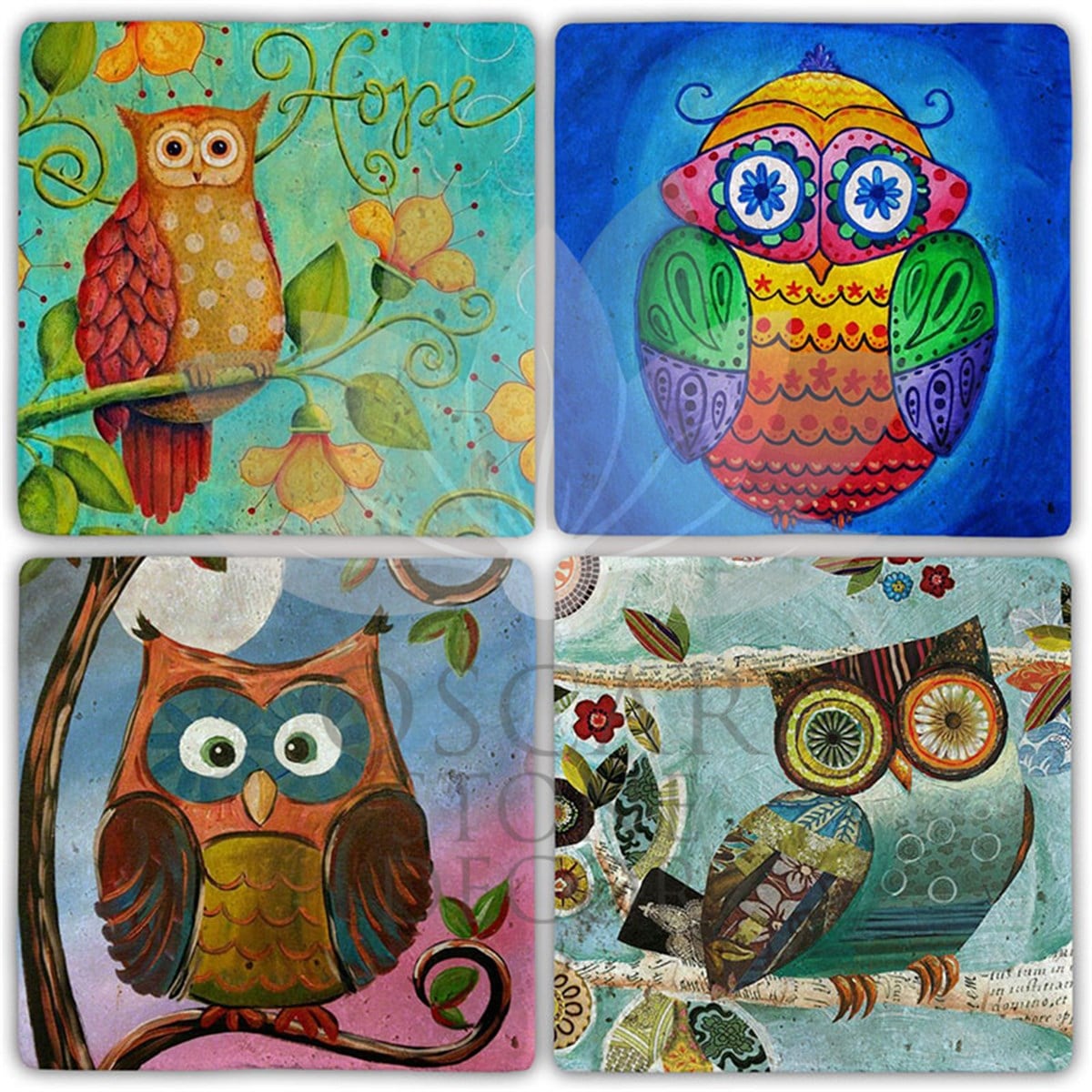 OSCAR STONE DECOR HOPE OF OWL 4'lü DOĞALTAŞ BARDAK ALTLIĞI / BA429 (COASTER)