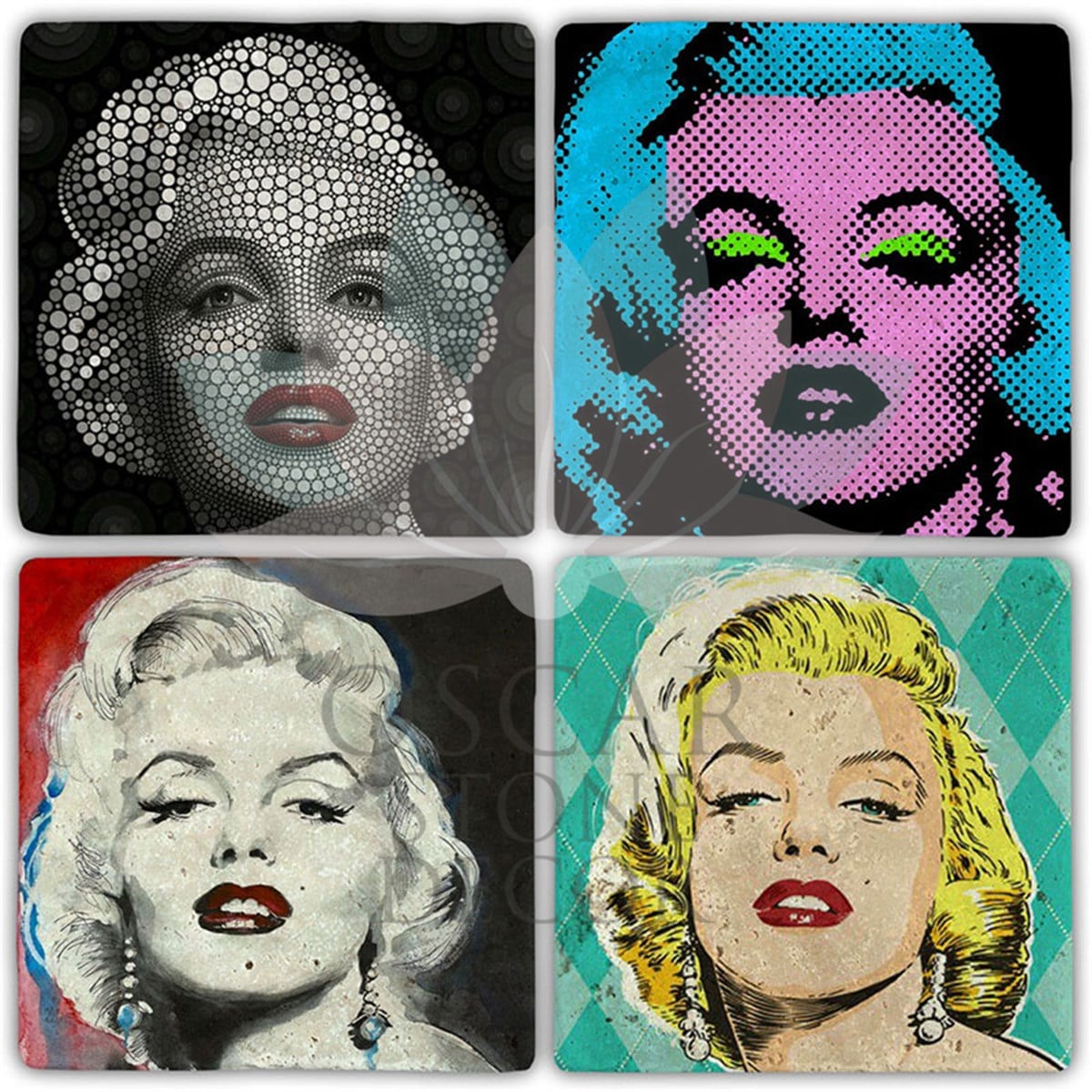 OSCAR STONE DECOR MARILYN POP 4'lü DOĞALTAŞ BARDAK ALTLIĞI / BA445 (COASTER)
