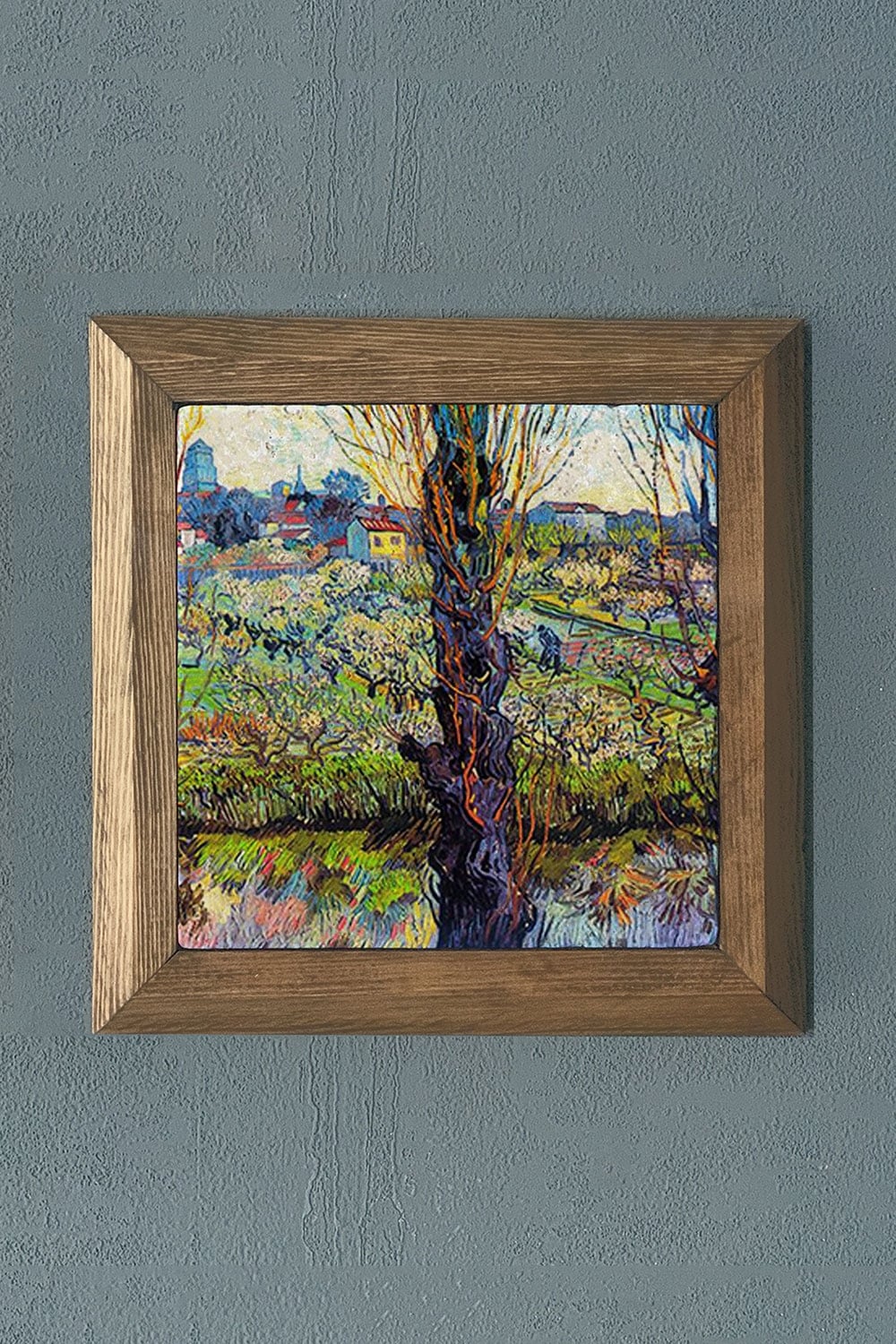 Oscar Stone Decor Masif Çerçeveli Doğaltaş Tablo 28x28 cm Vincent Van Gogh Eserleri
