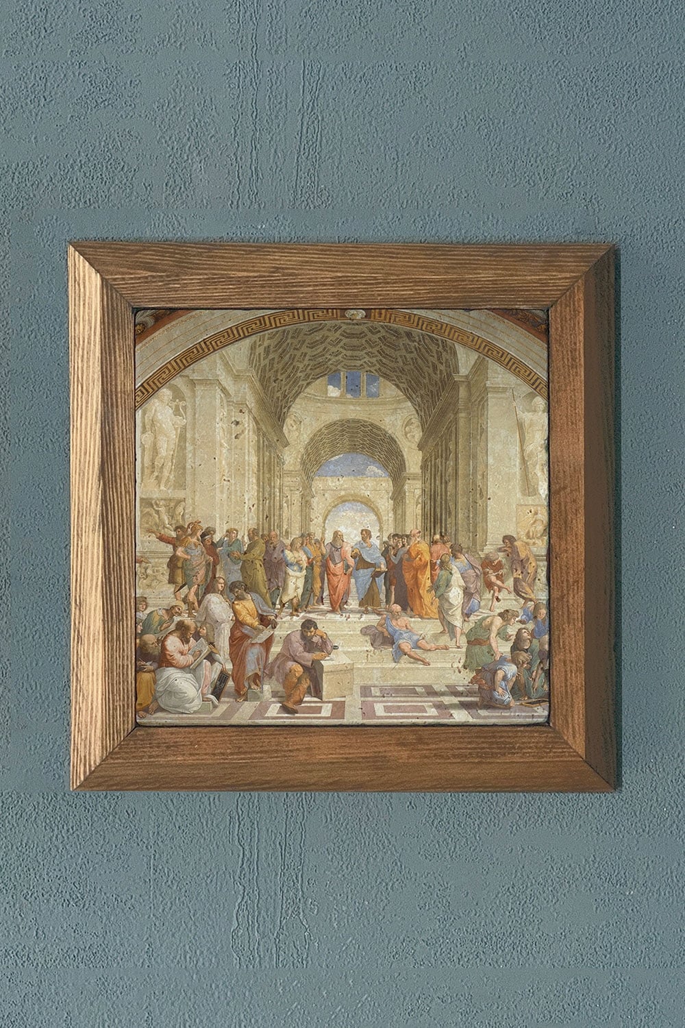 Oscar Stone Decor Masif Çerçeveli Doğaltaş Tablo 28x28 cm The School of Athens Atina Okulu Raphael