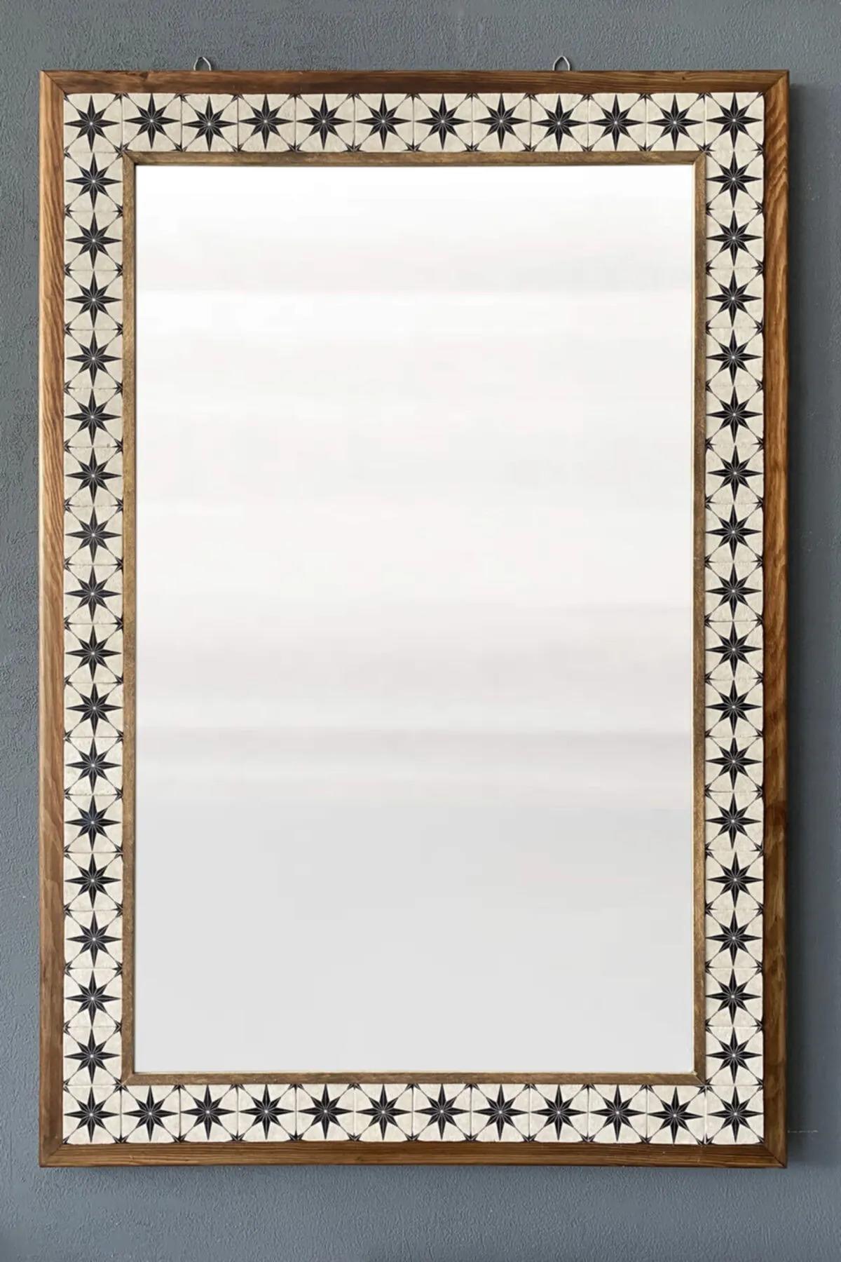 OSCAR STONE DECOR MASİF ÇERÇEVELİ MOZAİK TAŞ MERMER AYNA 63 CM X 93 CM SERAMİK DESENLİ