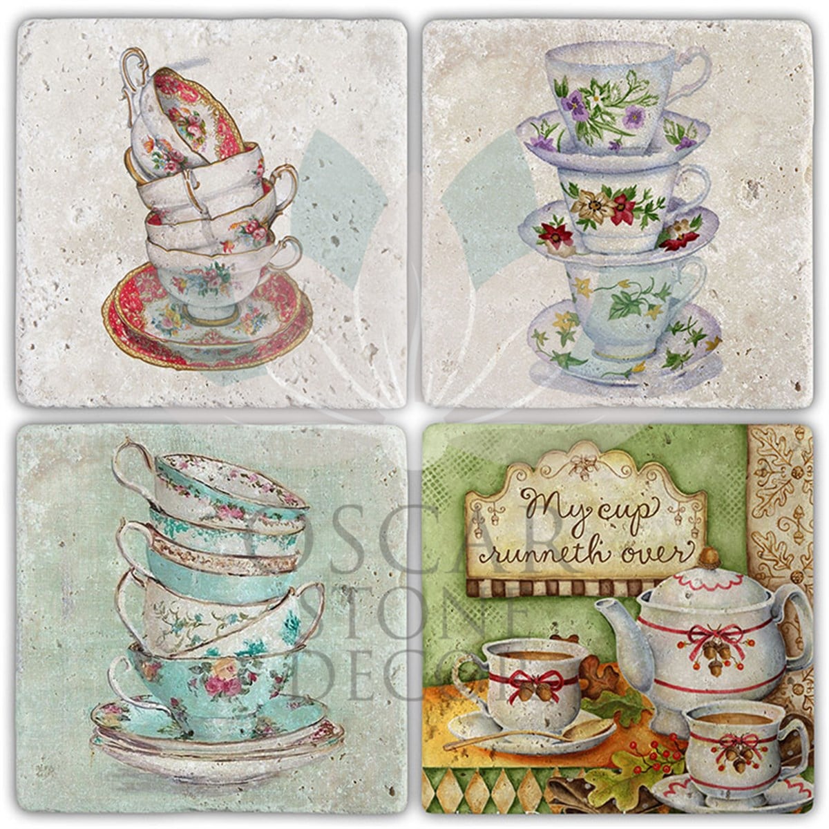OSCAR STONE DECOR MY CUPS 4'lü DOĞALTAŞ BARDAK ALTLIĞI / BA458 (COASTER)