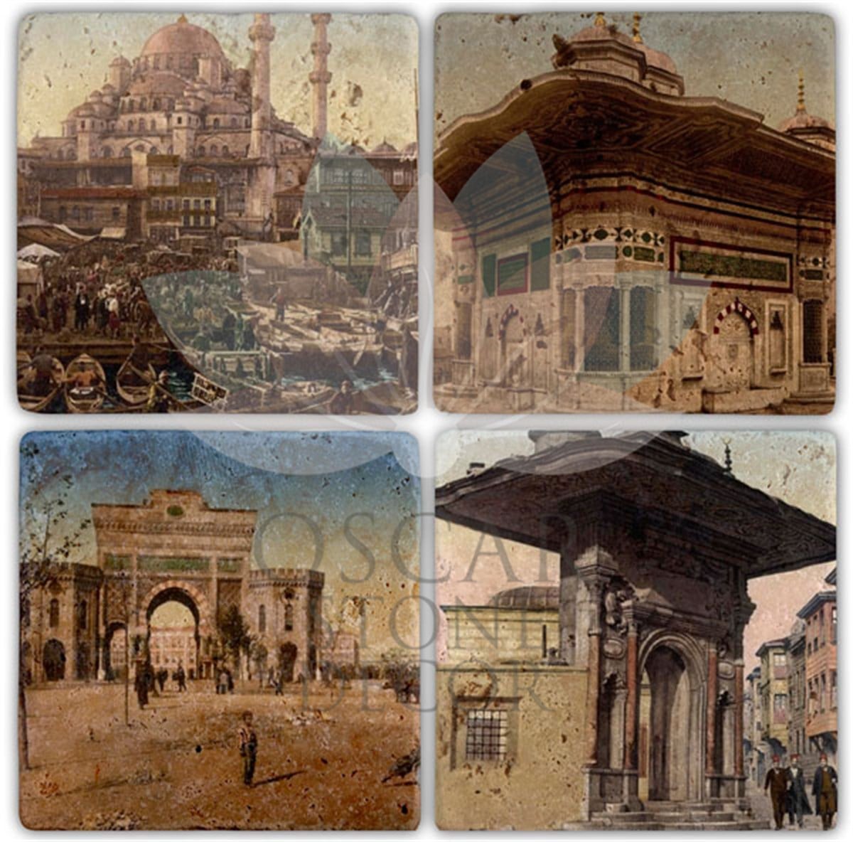 OSCAR STONE DECOR OLD İSTANBUL 4'lü DOĞALTAŞ BARDAK ALTLIĞI / BA073 (COASTER)