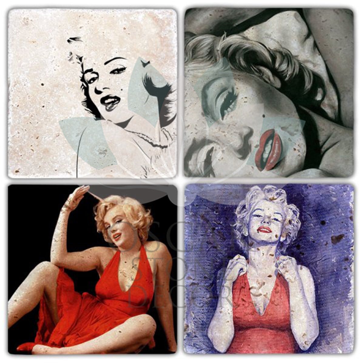 OSCAR STONE DECOR RED MARILYN 4'lü DOĞALTAŞ BARDAK ALTLIĞI / BA336 (COASTER)