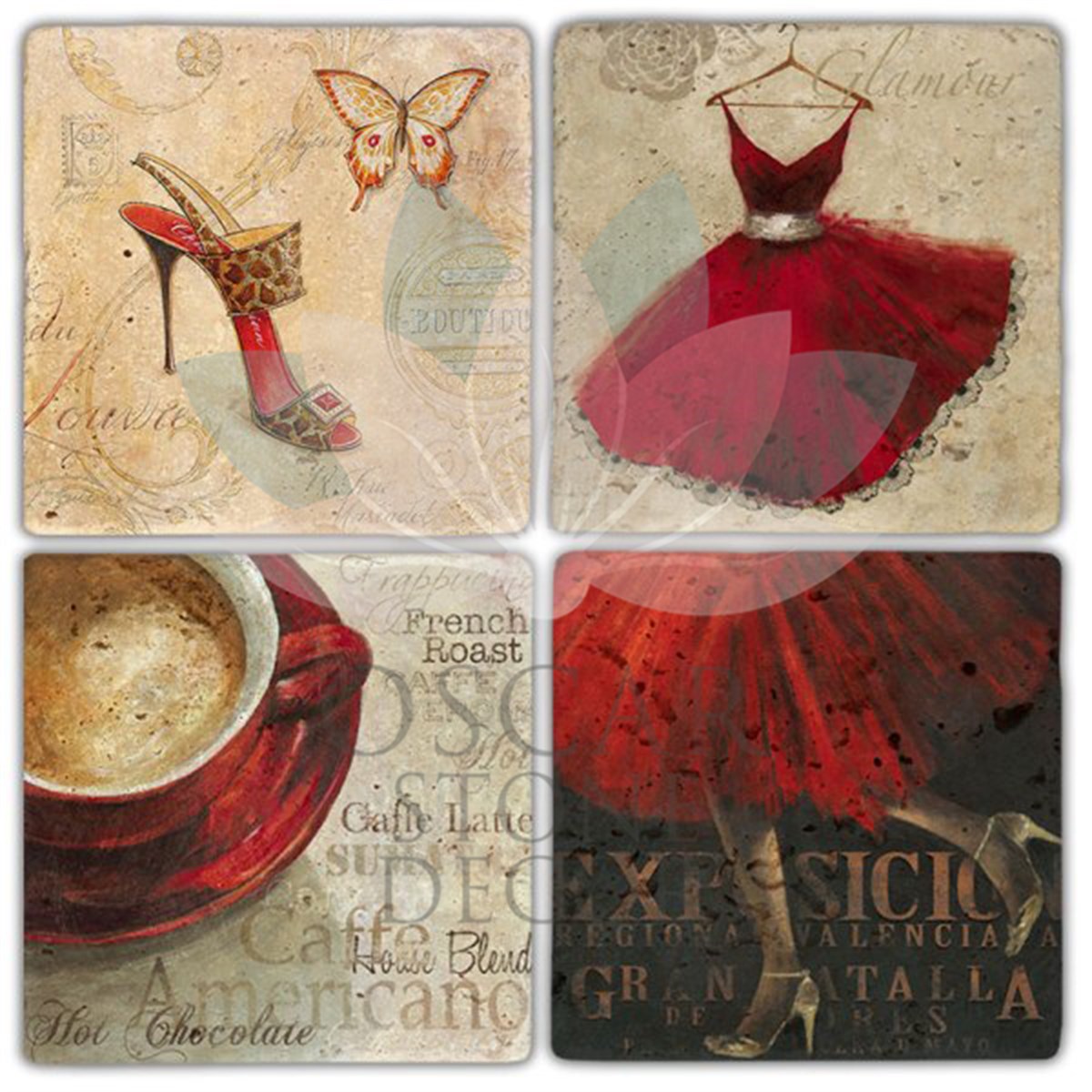 OSCAR STONE DECOR RED WOMAN 4'lü DOĞALTAŞ BARDAK ALTLIĞI / BA320 (COASTER)