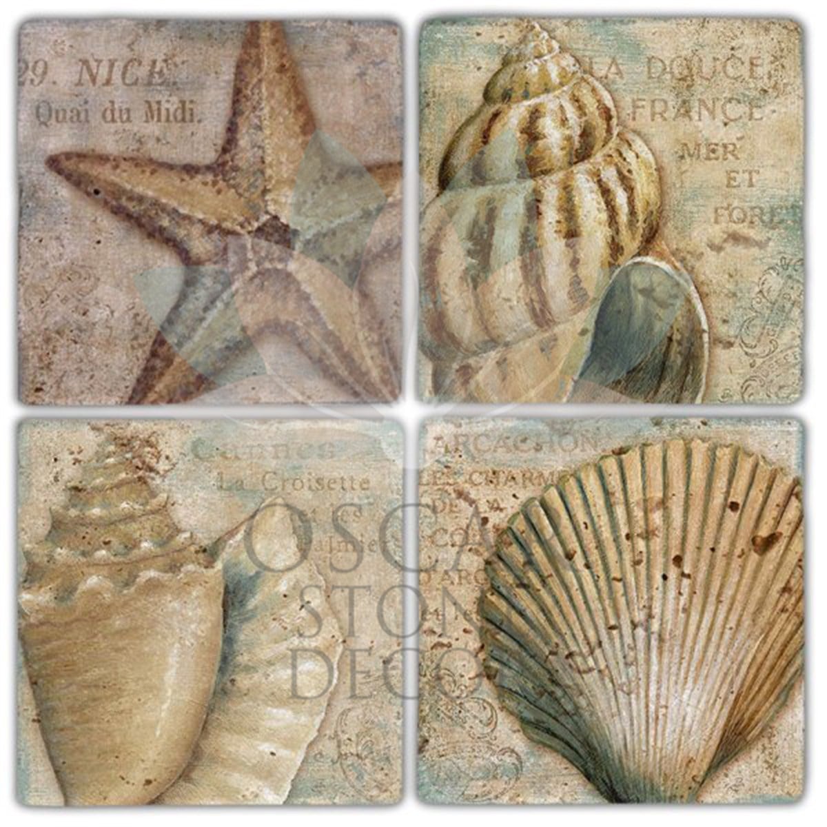 OSCAR STONE DECOR SEAWORD 4'lü DOĞALTAŞ BARDAK ALTLIĞI / BA333 (COASTER)