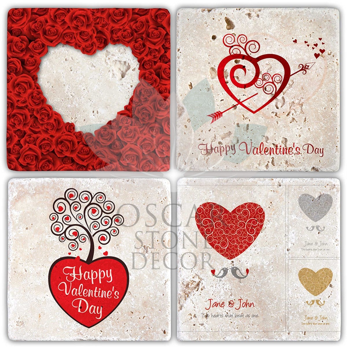 OSCAR STONE DECOR SEVGİLİLER GÜNÜ 4'lü DOĞALTAŞ BARDAK ALTLIĞI / SBA03 (COASTER)