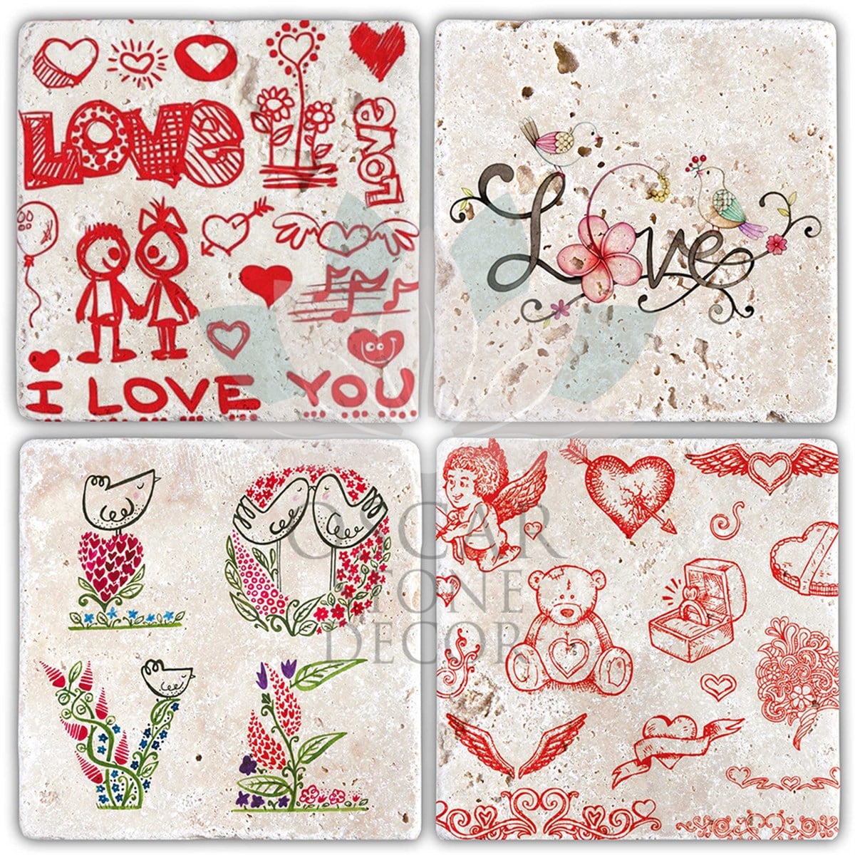 OSCAR STONE DECOR SEVGİLİLER GÜNÜ 4'lü DOĞALTAŞ BARDAK ALTLIĞI / SBA02 (COASTER)