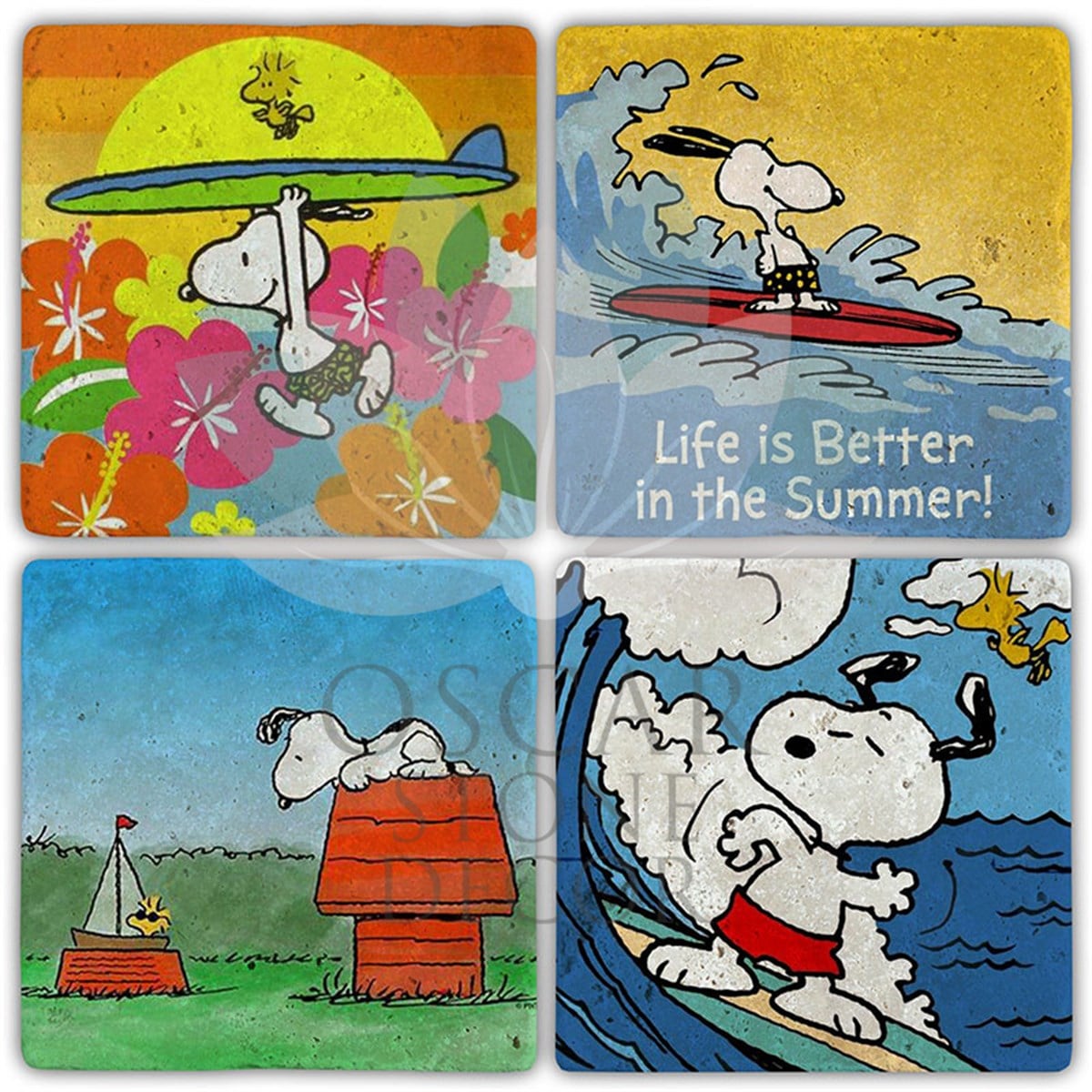 OSCAR STONE DECOR SNOOPY 4'lü DOĞALTAŞ BARDAK ALTLIĞI / BA473 (COASTER)