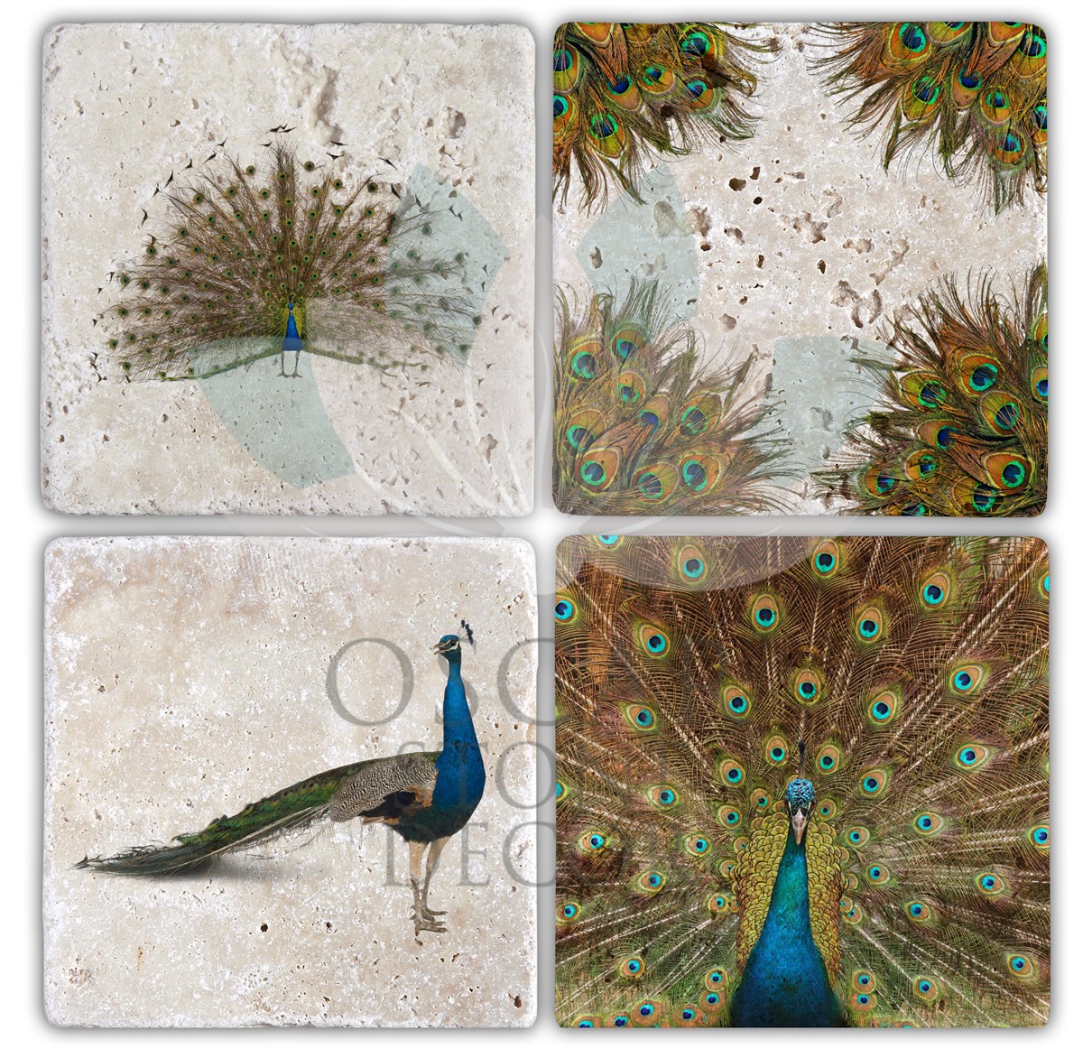 OSCAR STONE DECOR TAVUS 4'lü DOĞALTAŞ BARDAK ALTLIĞI / BA097 (COASTER)