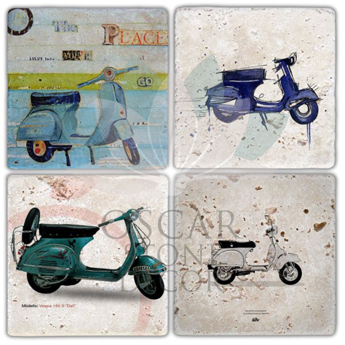 OSCAR STONE DECOR THE VESPA 4'lü DOĞALTAŞ BARDAK ALTLIĞI / BA335 (COASTER)