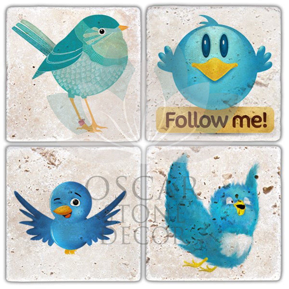 OSCAR STONE DECOR TWITTER 4'lü DOĞALTAŞ BARDAK ALTLIĞI / BA334 (COASTER)