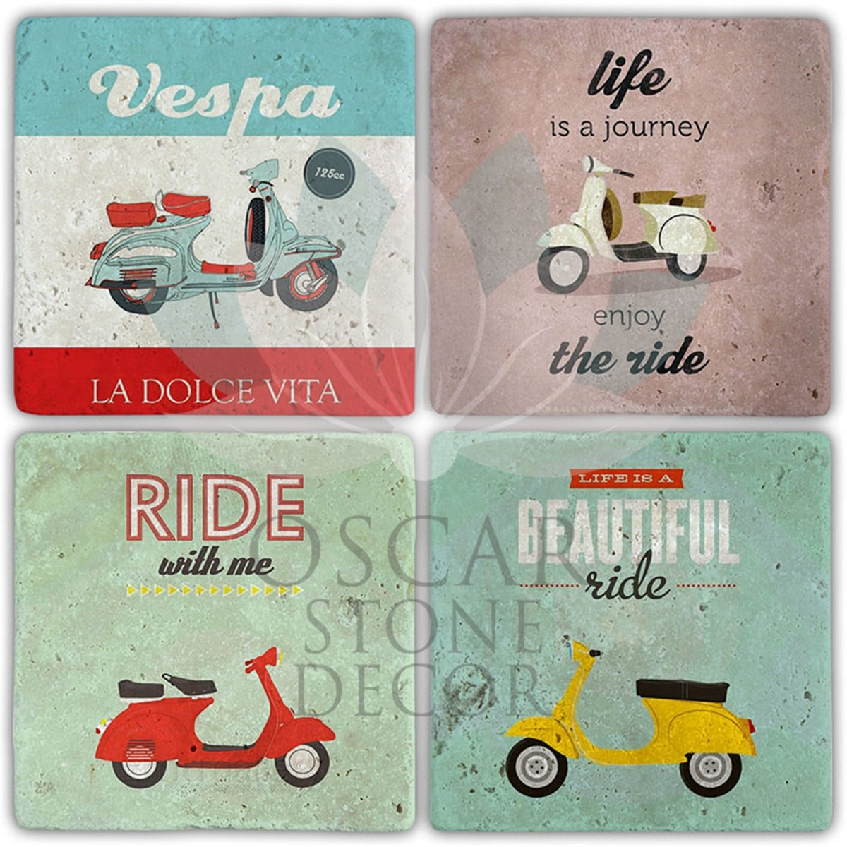 OSCAR STONE DECOR VESPA LİFE 4'lü DOĞALTAŞ BARDAK ALTLIĞI / BA471 (COASTER)