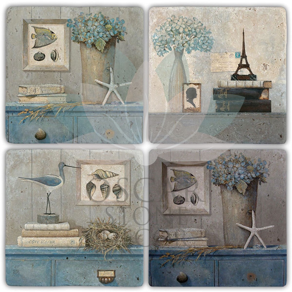 OSCAR STONE DECOR VINTAGE BLUE 4'lü DOĞALTAŞ BARDAK ALTLIĞI / BA450 (COASTER)