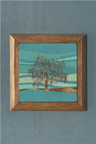 Masif Çerçeveli Nazar Taş Tablo- Duvar Dekoru- Oscar Stone Decor 28X28 cm-WALL DECOR