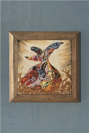 Masif Çerçeveli Semazen (Mevlana) Doğaltaş Tablo Pano Oscar Stone Decor 28X28 CM