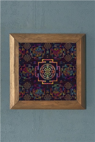 Masif Çerçeveli Siriyantra Desenli Taş Tablo- Duvar Dekoru- Oscar Stone Decor 28X28 cm-WALL DECOR