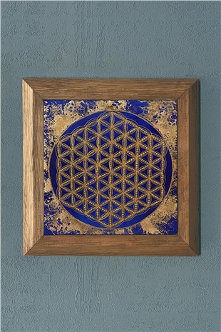 Masif Çerçeveli Yaşam Çiçeği Taş Tablo- Duvar Dekoru- Oscar Stone Decor 28X28 cm-WALL DECOR