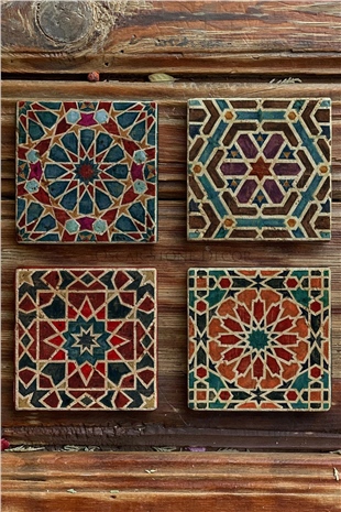 Oscar Stone Decor Baskılı Doğaltaş Bardak Altlığı 4'lü Set Desen Tile