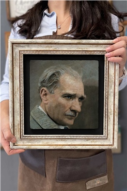 Oscar Stone Decor Çerçeveli Tablo Taş Duvar Dekoru 30 X 30 Cm Atatürk Portresi