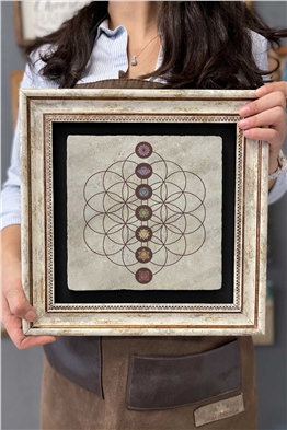 Oscar Stone Decor Çerçeveli Tablo Taş Duvar Dekoru 30 X 30 Cm Lotus Sri Yantra Yaşam Çiçeği