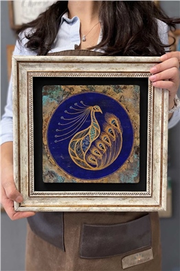 Oscar Stone Decor Çerçeveli Tablo Taş Duvar Dekoru 30 X 30 Cm Tavus Kuşu Eskitme Tasarım