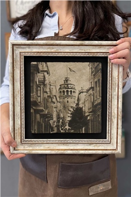 Oscar Stone Decor Çerçeveli Tablo Taş Duvar Dekoru 30 X 30 Cm Istanbul Eski Galata Kulesi