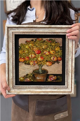 Oscar Stone Decor Çerçeveli Tablo Taş Duvar Dekoru 30 X 30 Cm Nar Ağacı Bereket Simgesi