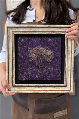 Oscar Stone Decor Çerçeveli Tablo Taş Duvar Dekoru 30 X 30 Cm Mor Hayat Ağacı