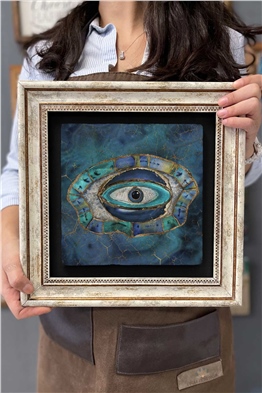 Oscar Stone Decor Çerçeveli Tablo Taş Duvar Dekoru 30 X 30 Cm Nazar Göz Tablosu