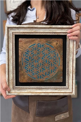Oscar Stone Decor Çerçeveli Tablo Taş Duvar Dekoru 30 X 30 Cm Lotus Yaşam Çiçeği Sri Yantra