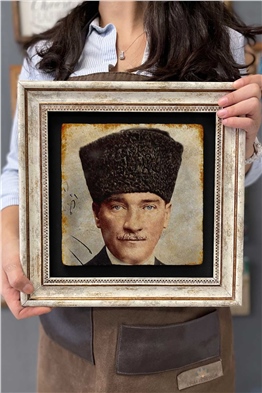 Oscar Stone Decor Çerçeveli Tablo Taş Duvar Dekoru 30 X 30 Cm Eskitme Atatürk Kalpaklı