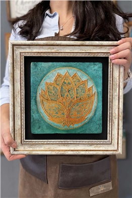 Oscar Stone Decor Çerçeveli Tablo Taş Duvar Dekoru 30 X 30 Cm Lotus Tablosu