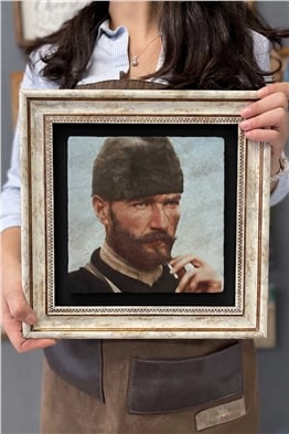 Oscar Stone Decor Çerçeveli Tablo Taş Duvar Dekoru 30 X 30 Cm Mustafa Kemal Atatürk Sakallı