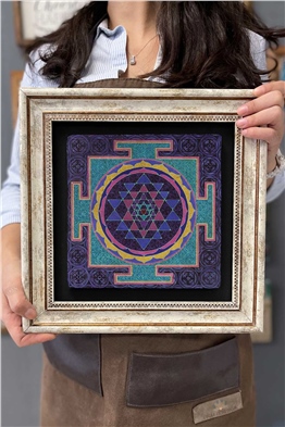 Oscar Stone Decor Çerçeveli Tablo Taş Duvar Dekoru 30 X 30 Cm Sri Yantra Tablosu
