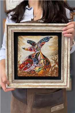 Oscar Stone Decor Çerçeveli Tablo Taş Duvar Dekoru 30 X 30 Cm Renkli Semazen Kolaj