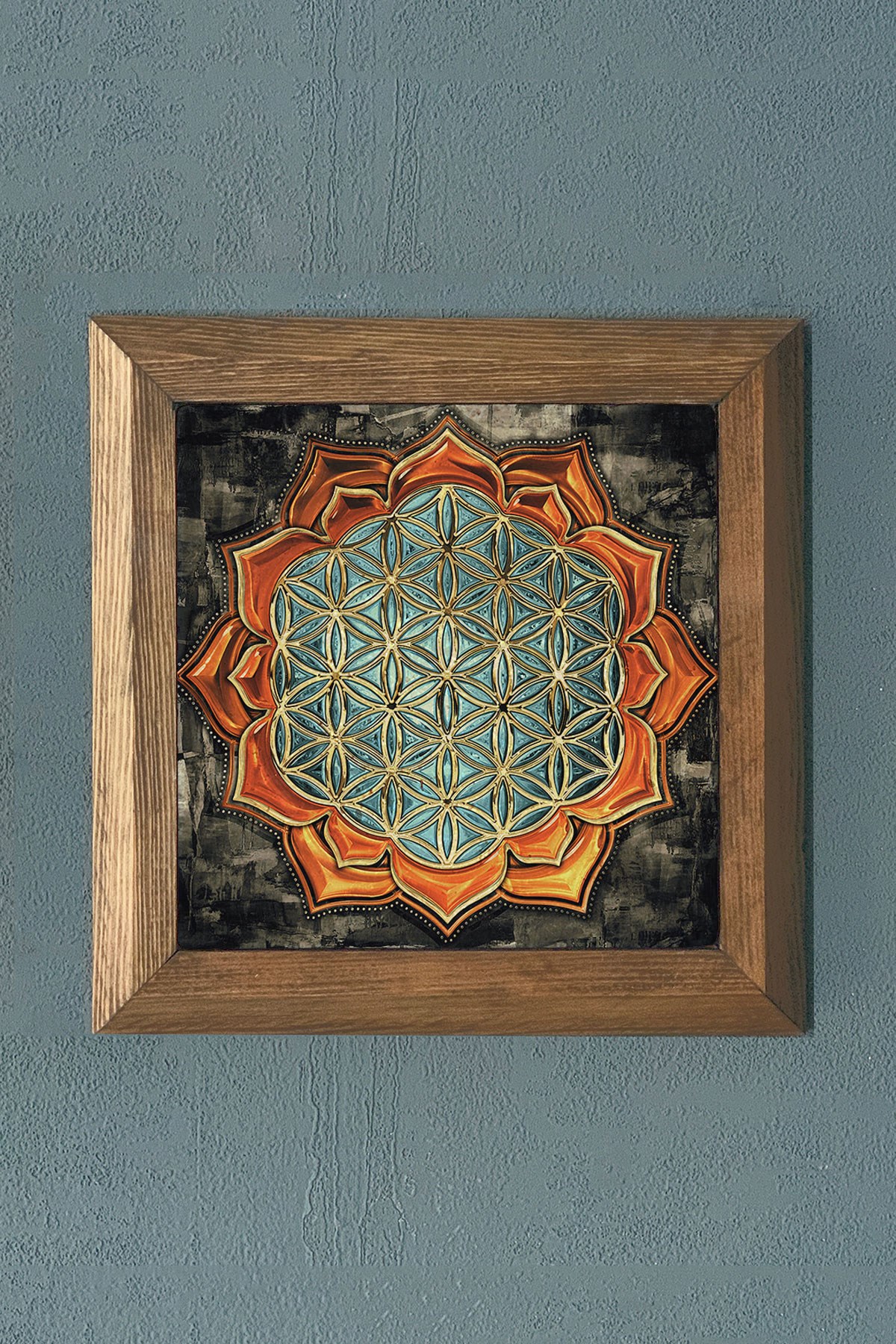 AHŞAP Çerçeveli Taş Tablo-Wall Decor- Oscar Stone Decor 28X28 CM