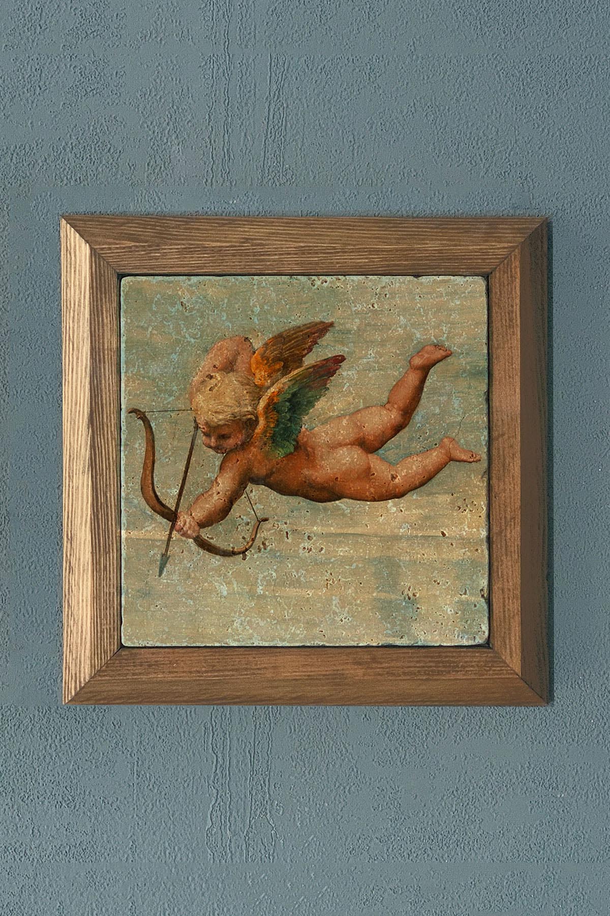 AŞK MELEĞİ-Masif Çerçeveli Taş Tablo-Wall Decor- Oscar Stone Decor 28X28 CM