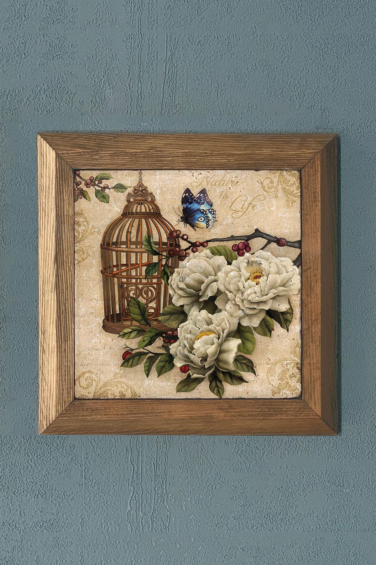 BAHAR DALLARI-Masif Çerçeveli Taş Tablo-Wall Decor- Oscar Stone Decor 28X28 CM